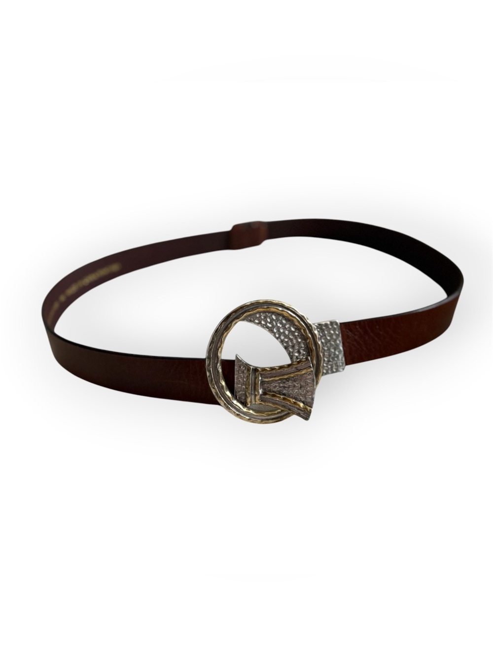 Vintage Chico's Brown Leather Belt with Gold & Silver Round Buckle